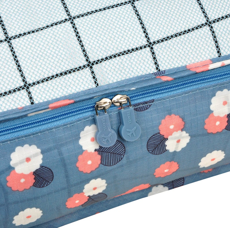 Vercord 7 Set Travel Packing Organizers Cubes Luggage Suitcase Organizer Bags Clothes Underwear Cube Shoe Pouch Pack Blue Flower - Image 4